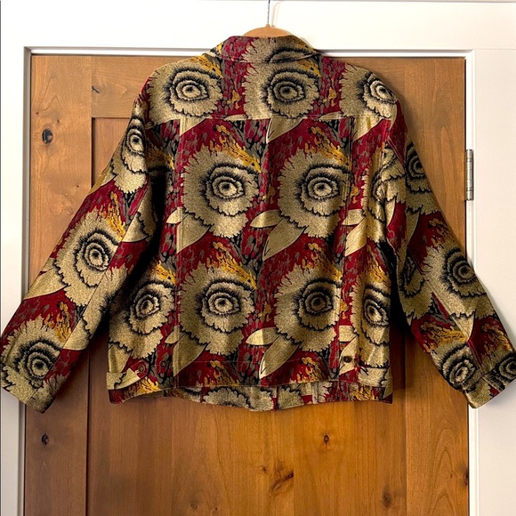 Chicos Design Silk Blend Sunflower Jacket Womens 3/XL Button down Art to Wear - Picture 2 of 12